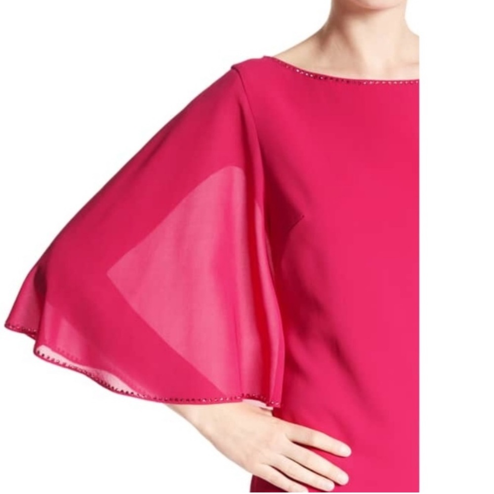 ST. JOHN evening dress maxi flutter sleeve cape cady solid pink valentine size 6 - Picture 3 of 14